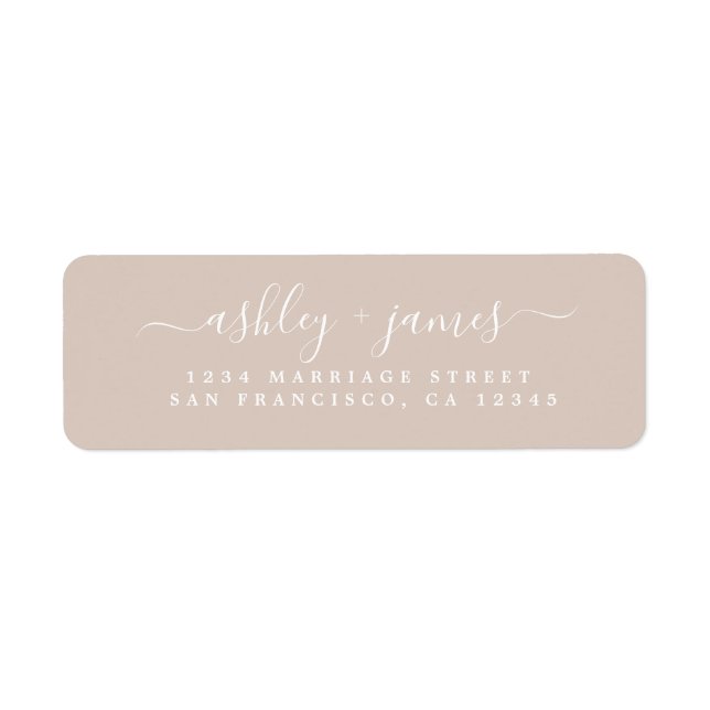 Étiquette Chic Script Almond Peach Mariage Adresse de retour (Devant)