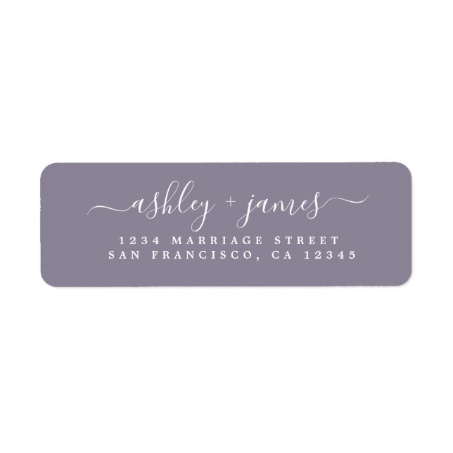 Étiquette Chic Script Ash Purple Mariage Adresse de retour (Devant)