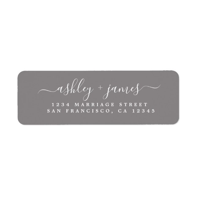 Étiquette Chic Script Flannel Grey Mariage Adresse de retour (Devant)