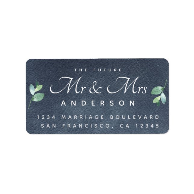 Étiquette Chic Script Foliage Future M. Mme Mariage Adresse (Devant)