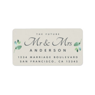 Étiquette Chic Script Foliage Future M. Mme Mariage Adresse