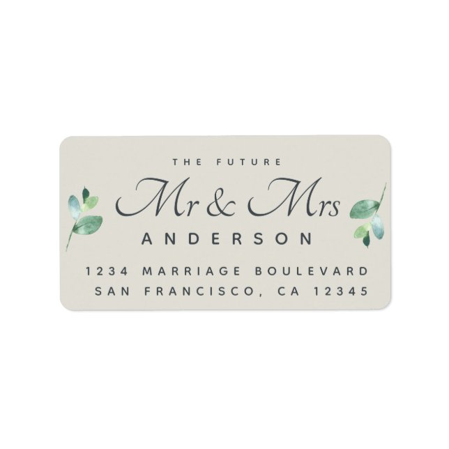 Étiquette Chic Script Foliage Future M. Mme Mariage Adresse (Devant)
