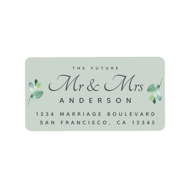 Étiquette Chic Script Foliage Future M. Mme Mariage Adresse (Devant)