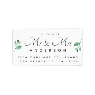 Étiquette Chic Script Foliage Future M. Mme Mariage Adresse