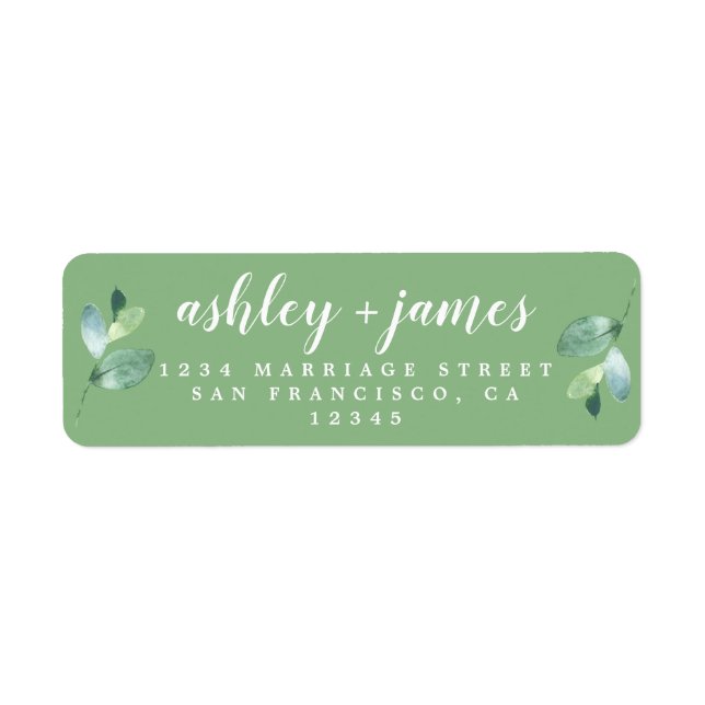 Étiquette Chic Script Foliage Green Adresse de retour (Devant)