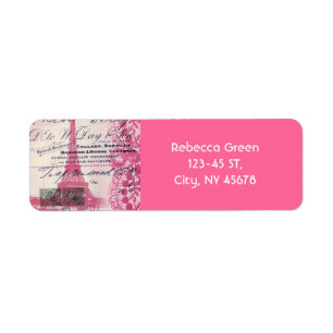 Étiquette chic script français dentelle rose paris tour eiff