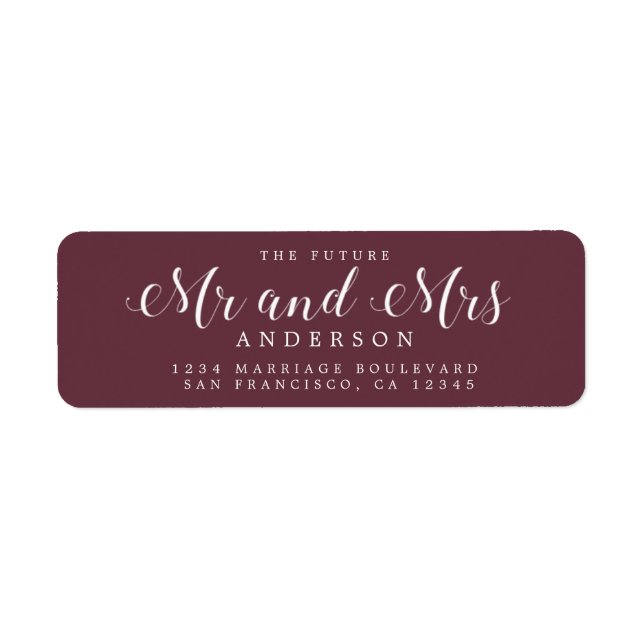 Étiquette Chic Script Futur M. Mme Adresse de Retour Mariage (Devant)