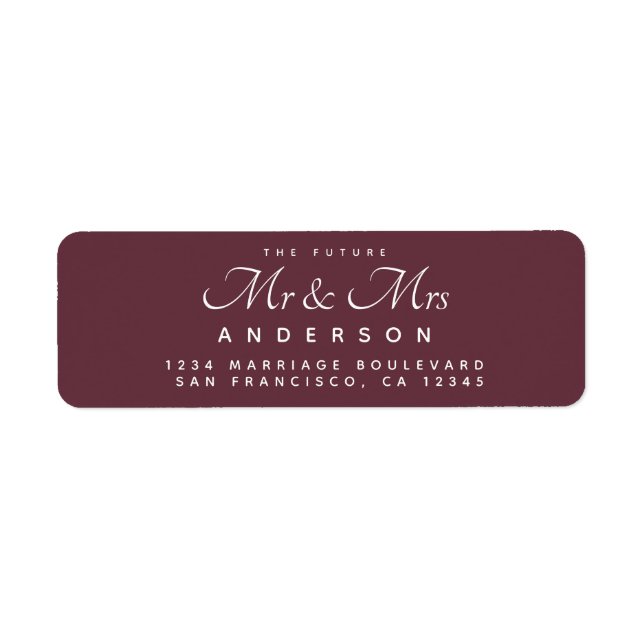 Étiquette Chic Script Future M. Mme Burgundy Adresse de reto (Devant)