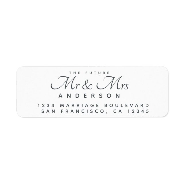 Étiquette Chic Script Future Mr Mrs Wedding Return Address (Devant)
