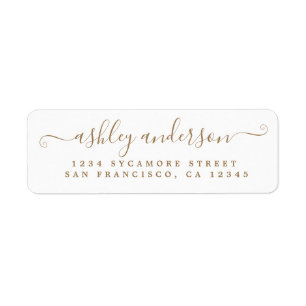 Étiquette Chic Script Gold Ink Name Return Address