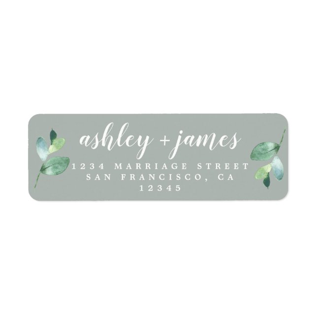 Étiquette Chic Script Green Foliage Mariage Adresse de retou (Devant)