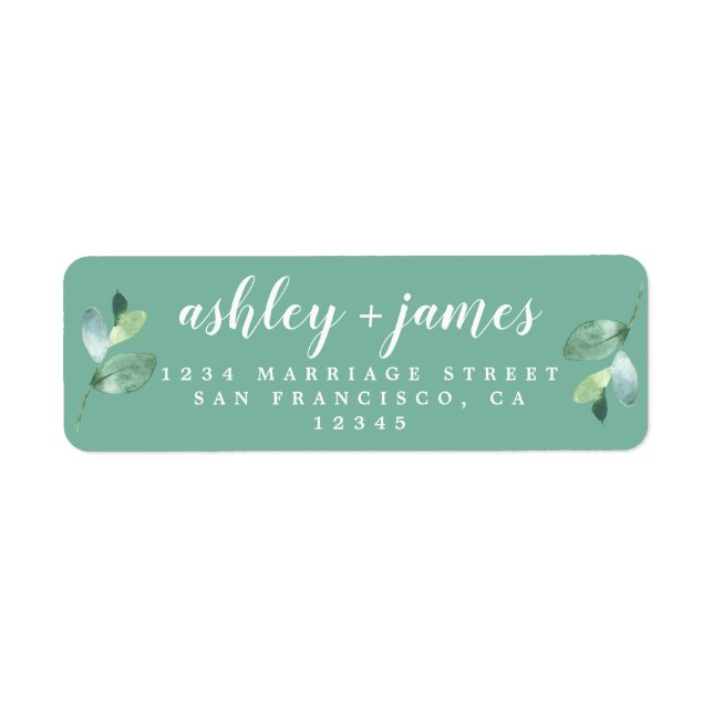 Étiquette Chic Script Green Foliage Mariage Adresse de retou (Devant)