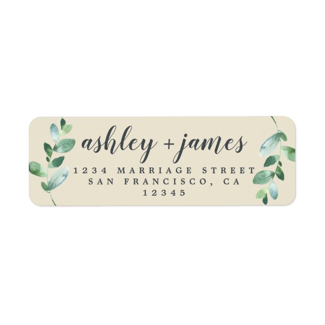 Étiquette Chic Script Green Foliage Mariage Adresse de retou (Devant)