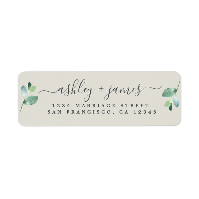 Étiquette Chic Script Green Foliage Mariage Adresse de retou (Devant)