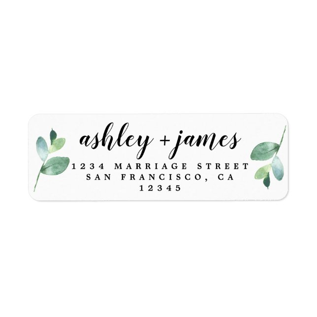 Étiquette Chic Script Green Foliage Mariage Adresse de retou (Devant)