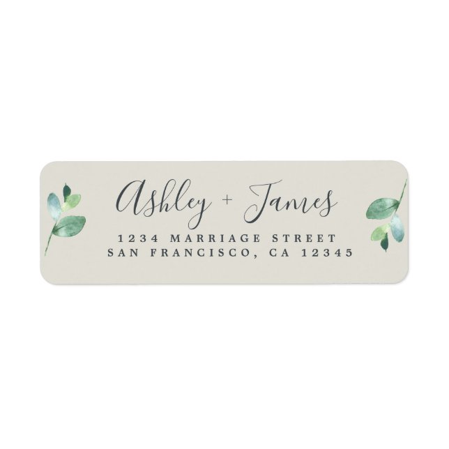 Étiquette Chic Script Green Foliage Mariage Adresse de retou (Devant)