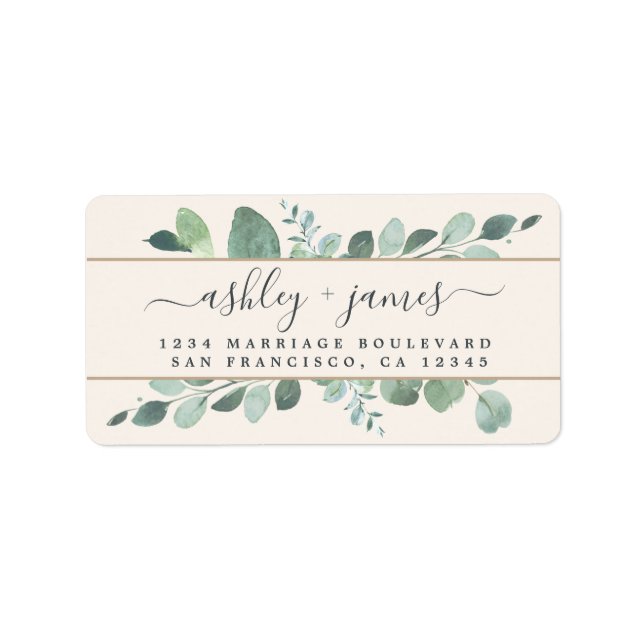 Étiquette Chic Script Greenery Mariage Ivory Adresse de reto (Devant)