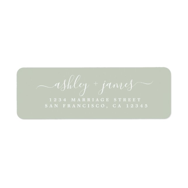 Étiquette Chic Script Pastel Green Mariage Adresse de retour (Devant)