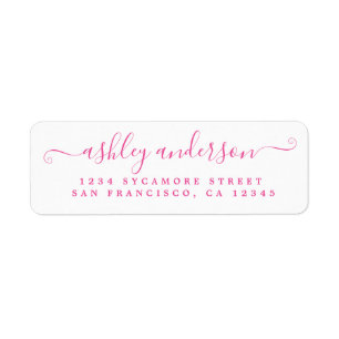 Étiquette Chic Script Pink Ink Name Adresse de retour