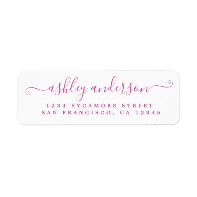 Étiquette Chic Script Pink Ink Name Adresse de retour (Devant)