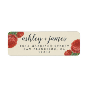 Étiquette Chic Script Vintage Rose Mariage Adresse de retour