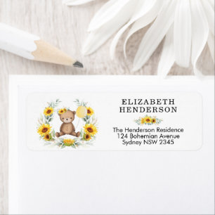 Étiquette Chic Sunflower Teddy Bear Balloon Jaune Adresse