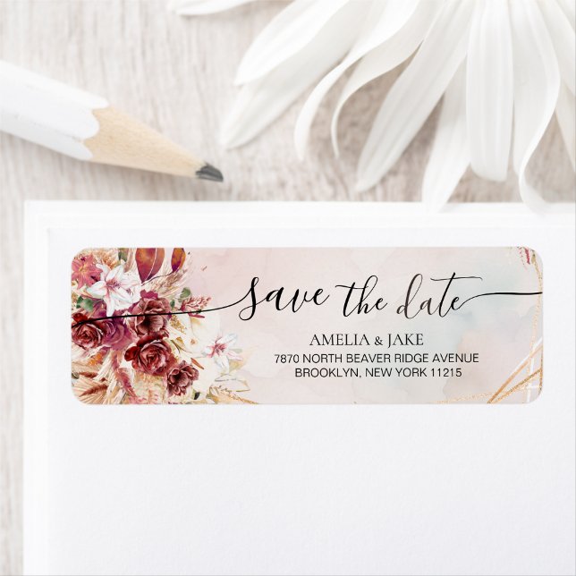 Étiquette Chic White & Burgundy Floral Return Address Label (Créateur téléchargé)