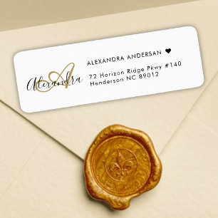 Étiquette Chic White Gold Elegant Monogramme Adresse de reto