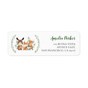 Étiquette Chic Woodland Green Forest Animaux Retourner Adres