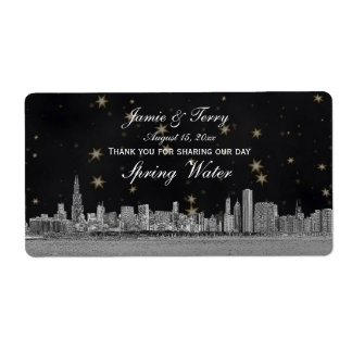 Étiquette Chicago Skyline Black Gold Star H Bouteille d'eau
