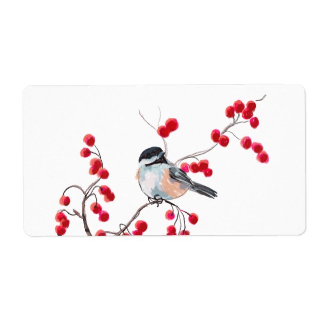 Étiquette CHICKADEE & BERRIES ROUGES par SHARON SHARPE (Devant)
