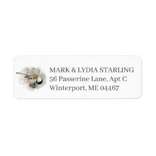 Étiquette Chickadee Bird Return Address Watercolor Pine 