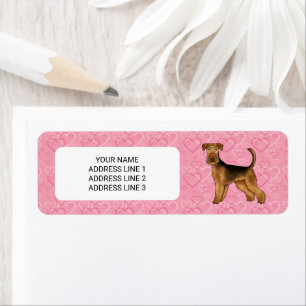 Étiquette Chien Airedale Terrier avec cœurs roses et texte