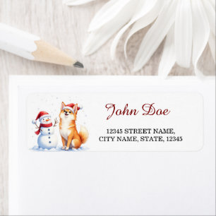 Étiquette Chien Akita et Bonhomme de Neige Noël Personnalisé