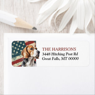 Étiquette Chien Beagle Drapeau USA Grunge