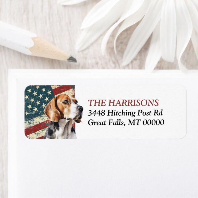Étiquette Chien Beagle Drapeau USA Grunge (En situation)