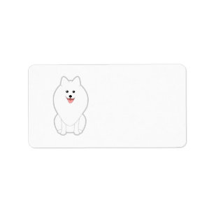 Étiquette Chien blanc mignon. Spitz ou Pomeranian.