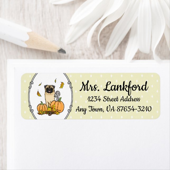 Étiquette Chien Carlin d'automne (fawn) Citrouille mignon Fe (En situation)