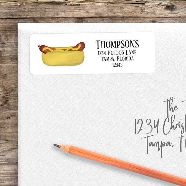 Étiquette Chien Chaud Simple De Base De Style (Return address label with a whimsical hot dog.)