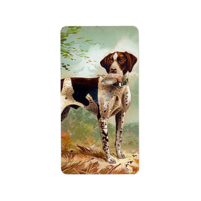 Étiquette Chien de chasse avec oiseau dans la bouche (Devant)