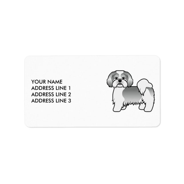 Étiquette Chien de dessin animé Lhasa Apso argent et blanc & (Devant)