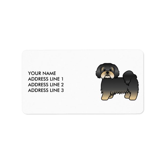 Étiquette Chien de dessin animé Lhasa Apso noir et feu & Tex (Devant)