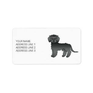 Étiquette Chien de dessin animé Mini Goldendoodle noir & Tex