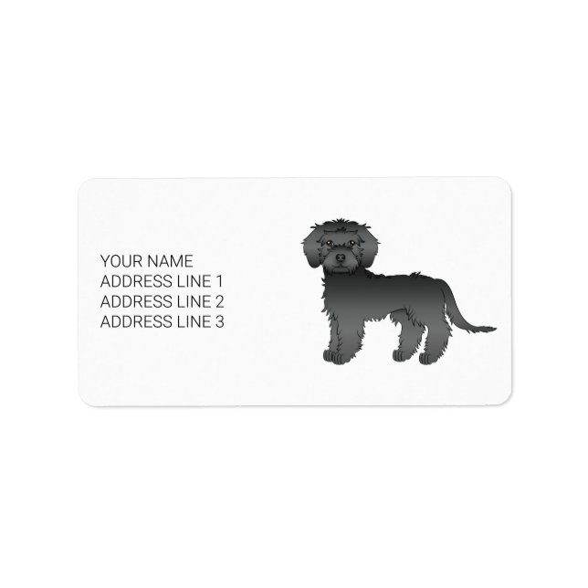 Étiquette Chien de dessin animé Mini Goldendoodle noir & Tex (Devant)