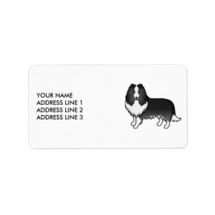 Étiquette Chien de dessin animé Shetland Sheepdog bi-noir &