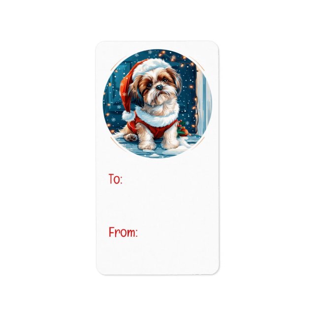 Étiquette Chien de Noël Shih Tzu Père Noël (Devant)