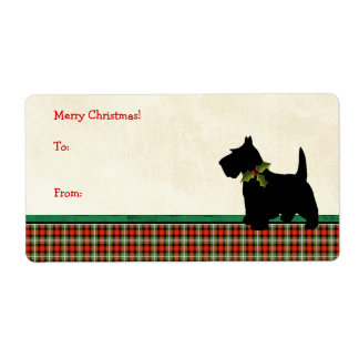 Étiquette Chien écossais traditionnel Plaid Christmas Custom