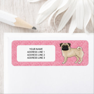Étiquette Chien Fawn Pug Dessin Animé Balais Amour Motif Cœu