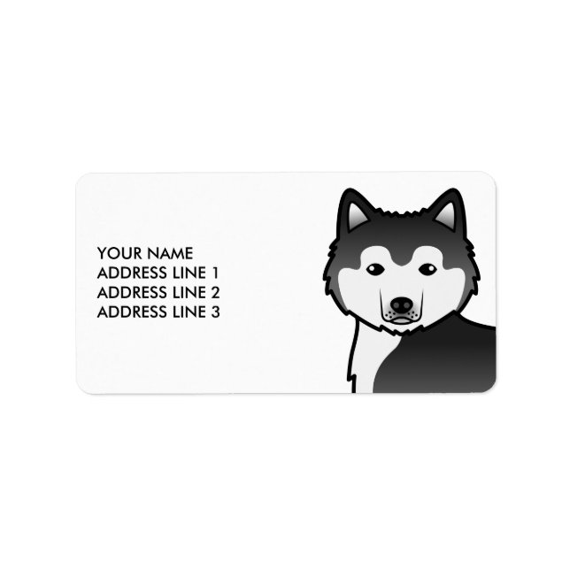 Étiquette Chien Malamute d'Alaska noir et blanc & Texte pers (Devant)