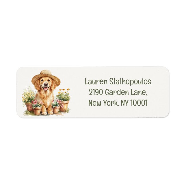 Étiquette Chien Retriever Doré Jardinage Pots de Fleurs (Devant)